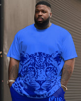 Men's Plus Size Same Color Animal Leopard Print T-Shirt Shorts Suit